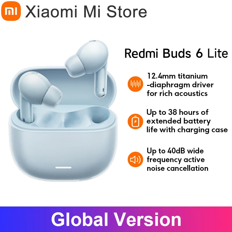 Global Version Xiaomi Redmi Buds 6 Lite 12.4mm Titanium-Diaphragm Driver Bluetooth® 5.3 38h Ultra-long Battery Life Clear Calls