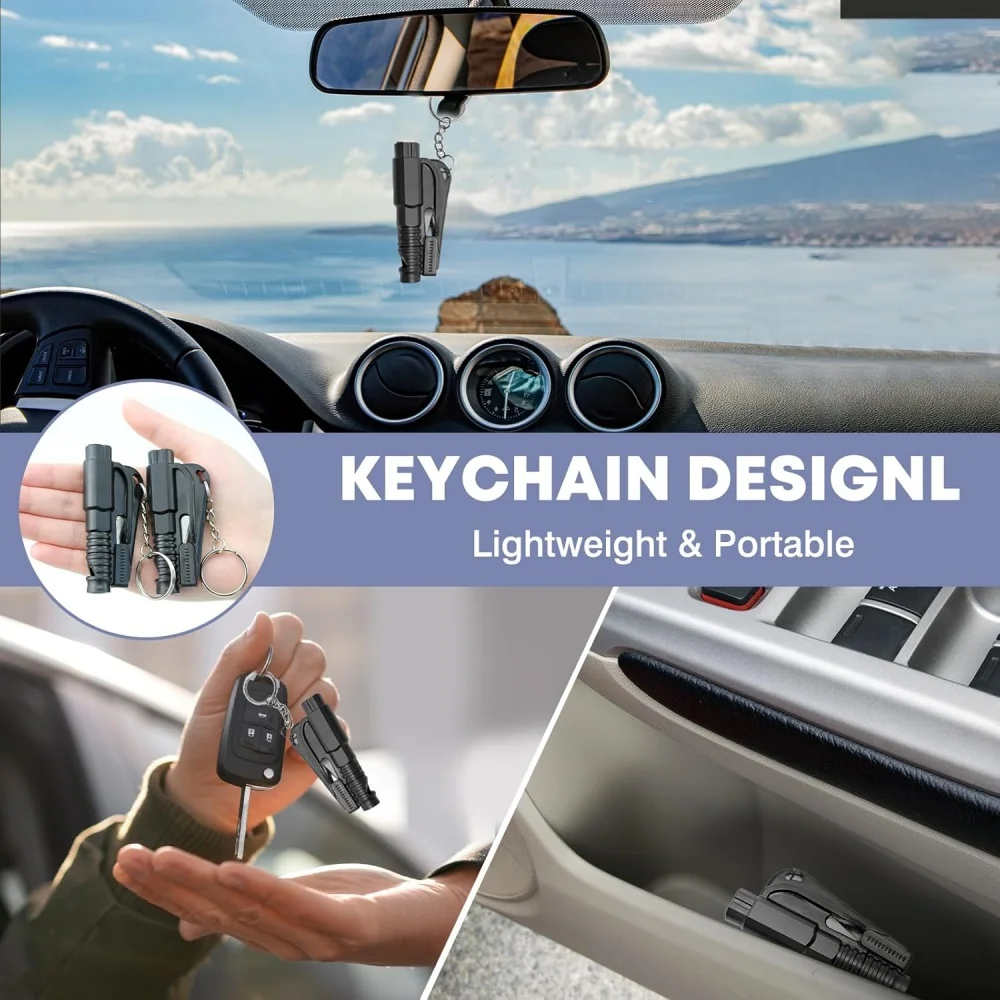 Car Window Breaker Key Chains, Portable 3 in 1 Glass Breaker/Seat Belt Cutter/Survival Whistle, Safety Emergency Escape Tools, Multifunctional Car Accessories for Fathers Day
