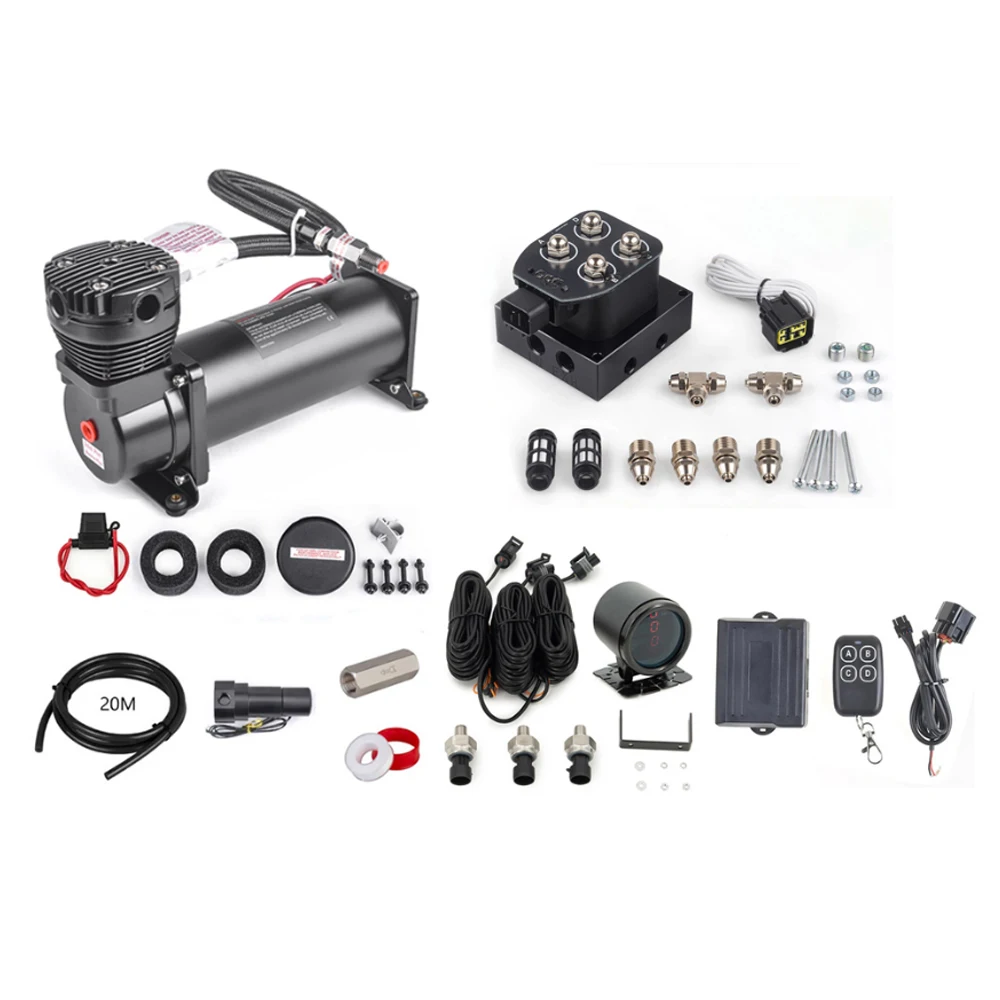 Air ride Suspension kit-12v Solenoid Valve 200psi with three display air pressure gauge Control kit & 200psi Compressor