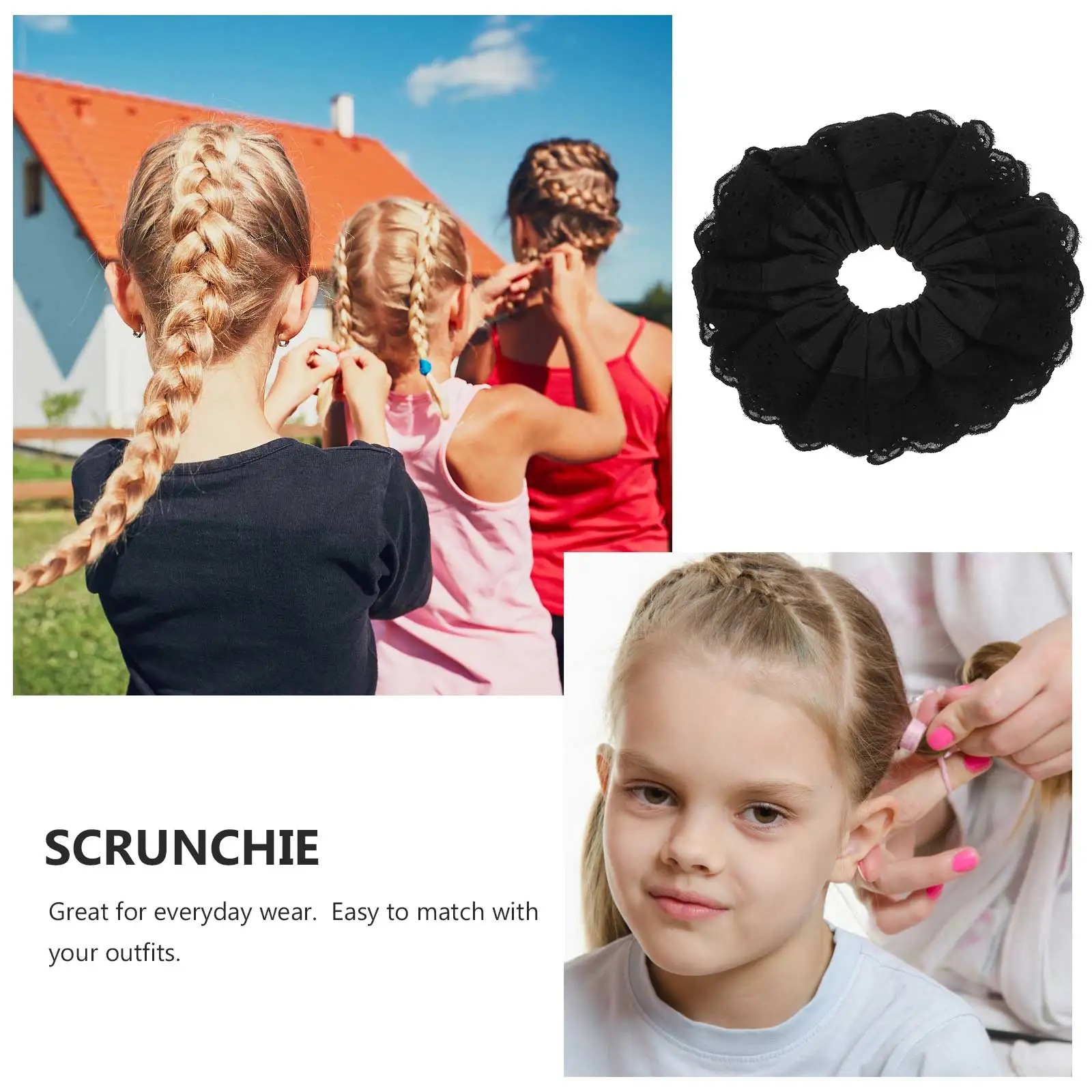 

Lace Scrunchies Elastic Women Hair Ties 4 Layer Flower Edge White Ponytail Holders Decorative Stretchy Girls Hair