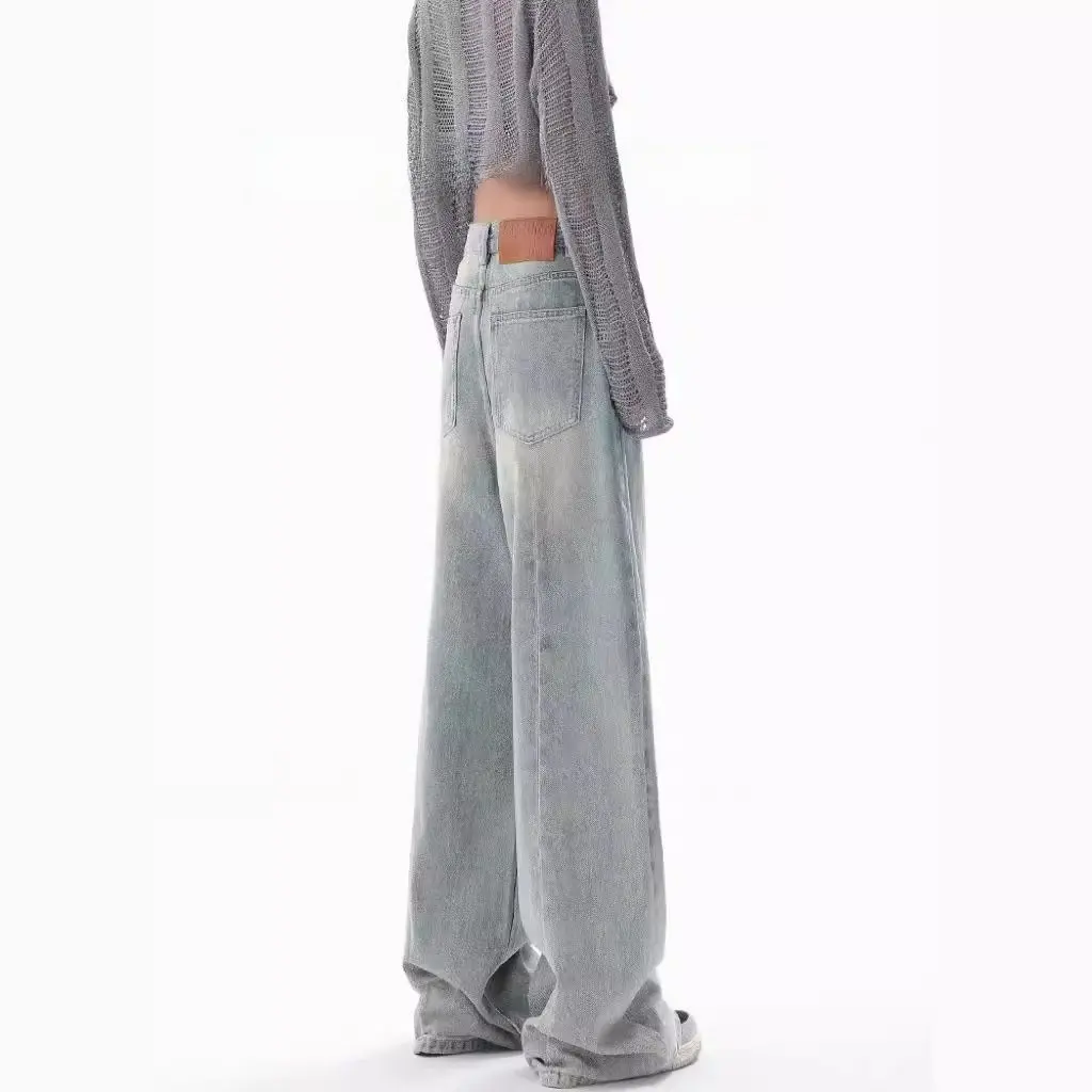 KEN STUDID Pantalon à jambes larges pour femme, jean coupe ample au design rétro américain pour début d'automne