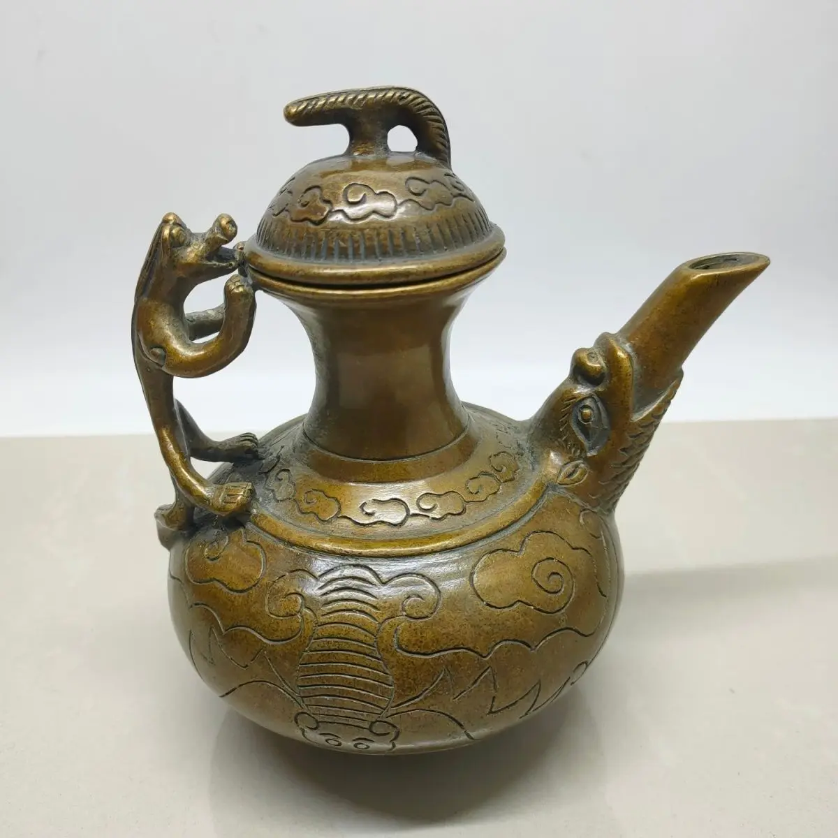 Retro Auspicious Clouds beast head pixiu Teapot Ornament Decoration Tea Pet Figurines Desk Decor Accessories
