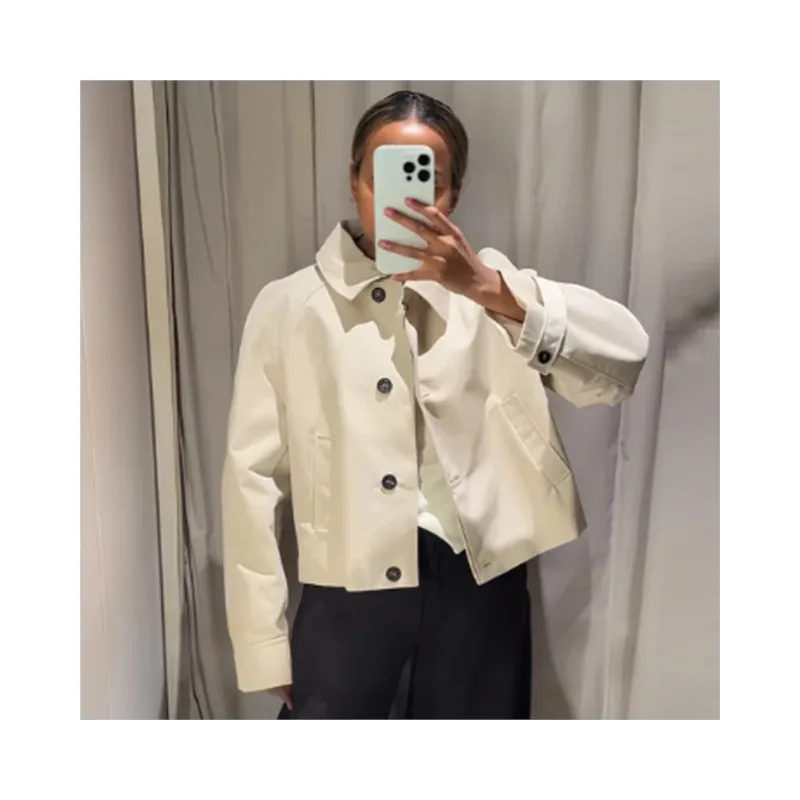 سترة قصيرة للنساء من HipSeam طاردة للماء مع زر موضة الخريف وياقة مقلوبة وجيب معطف واق من المطر سترات نسائية كاجوال