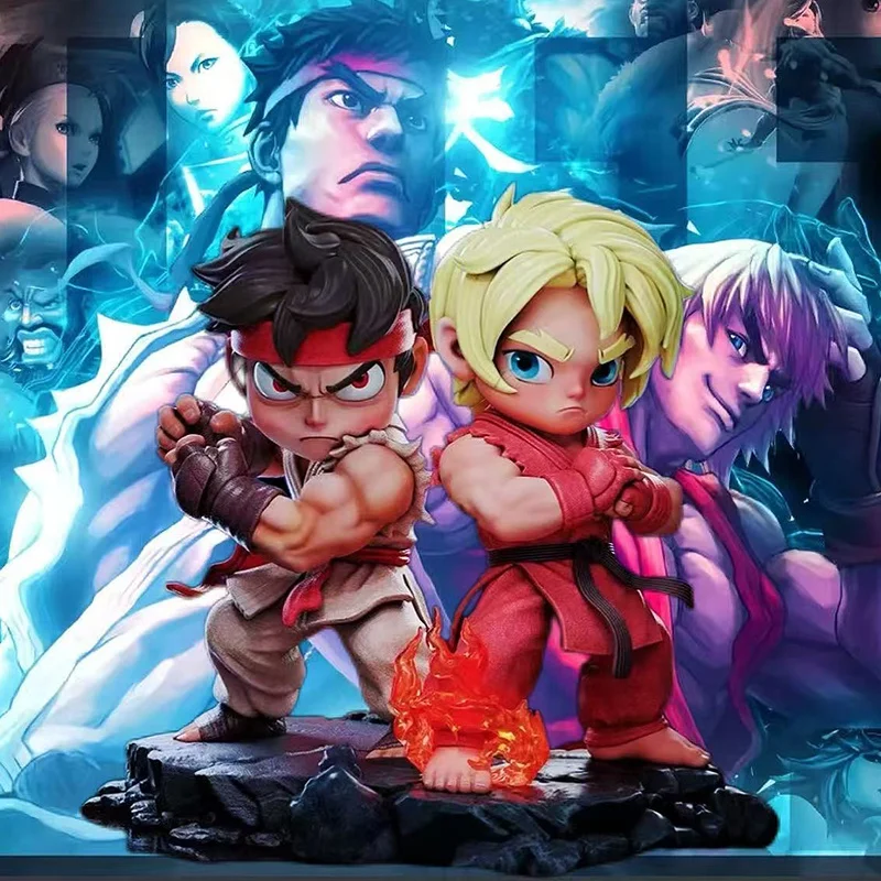 15cm Street Fighter Long & Ken Hongrenken Bai Ren Long Ryu versión Q muñecas hechas a mano juego de marea adornos artísticos juguete para regalo ﻿