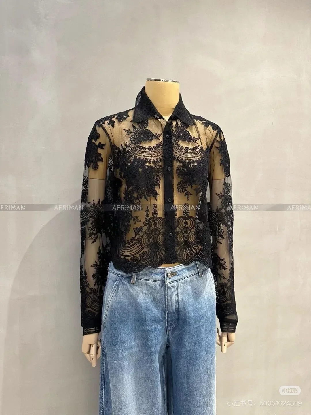 

Женская короткая кружевная рубашка с сетчатой вышивкой