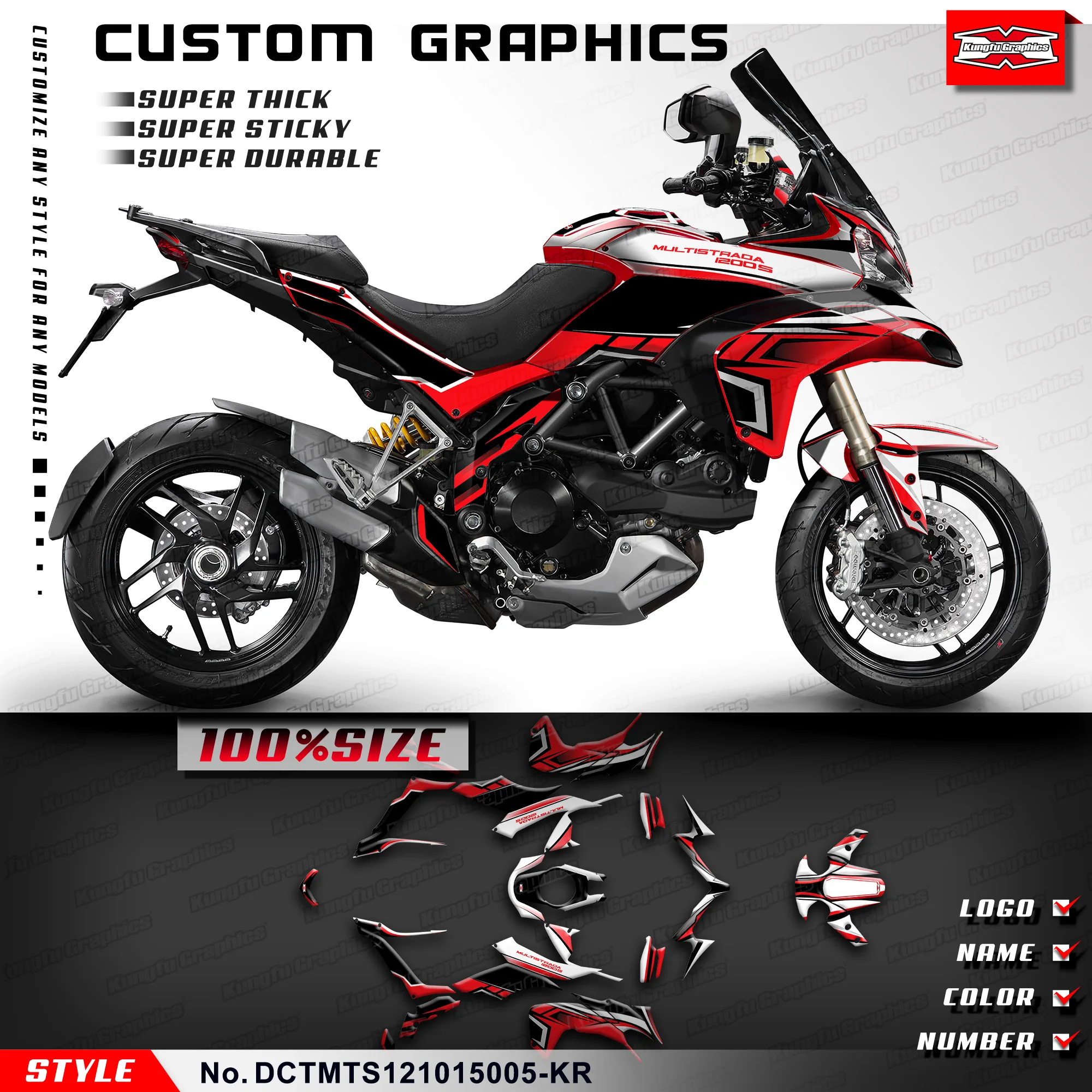 KUNGFU, графика мотоцикла, Виниловая пленка для DUCATI Multistrada MTS 1200 MTS1200 2012 2013 2015, DCTMTS121015005-KR