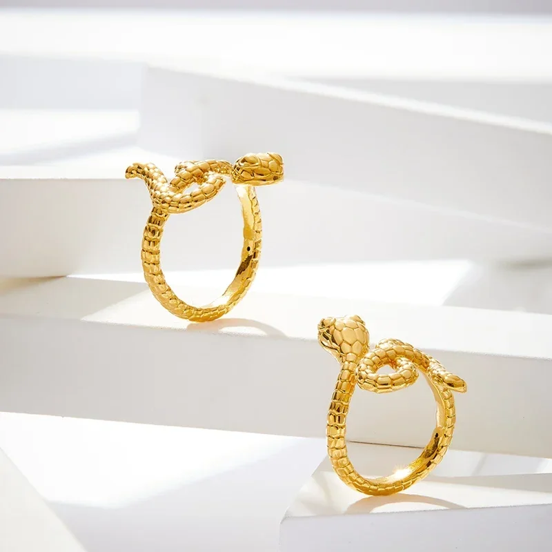 Snake Ring 999 24K Yellow Gold  3D Snake Ring For Women Mysterious 1pcs