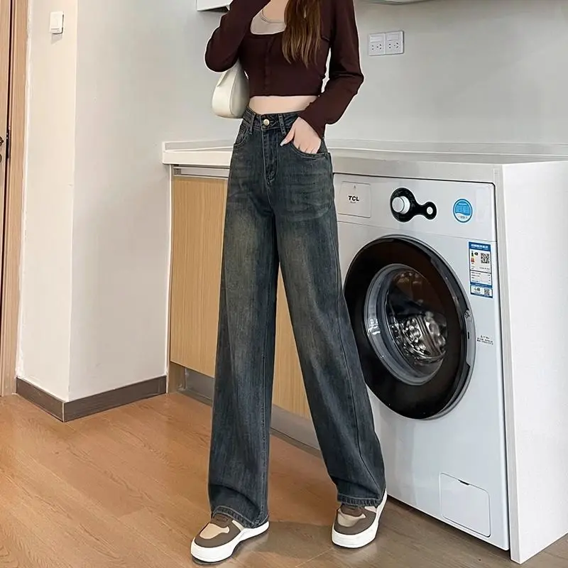

High Waist Wide Leg Jeans Women's Straight Cut Loose Fit Spring Autumn Winter New Sle Denim Pants Floor Length Slimming