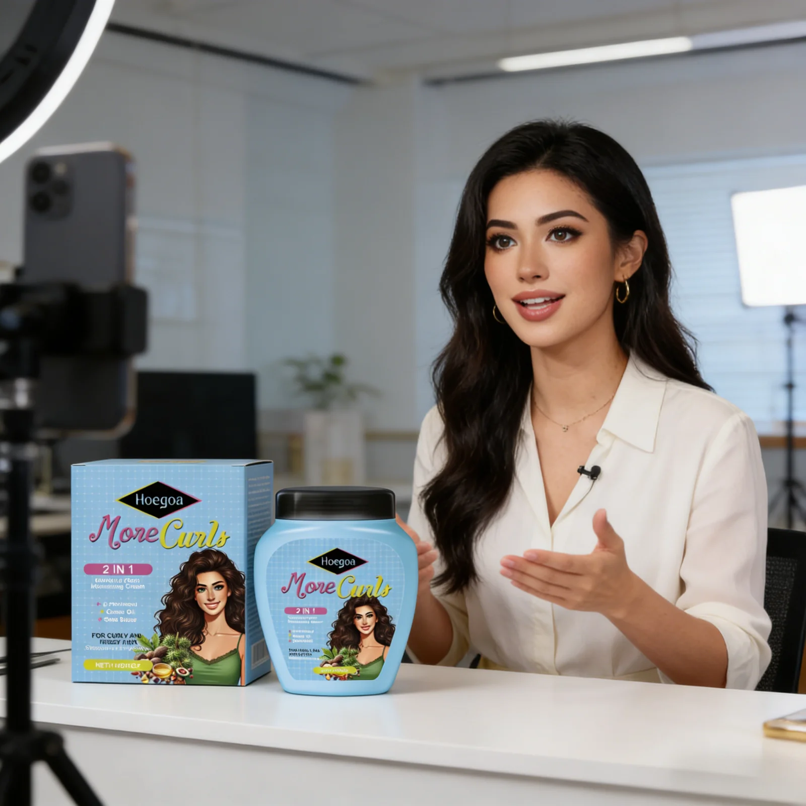 

Hoegoa Leave in Conditioner Cream to Comb Curly Hair Care Products Shea Butter Castor Oil Frizz Control Hair Conditioner 114g