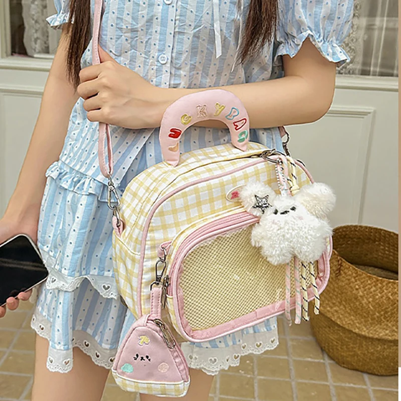 

Richme Kawaii Backpacks Women 2025 Embroidered Plaid Crossbody Shoulder Ita Bags Dopamine Y2K Trend Bolso Mujer with Coin Purse