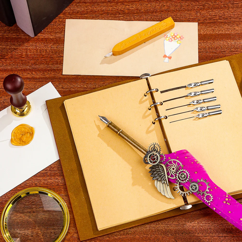 Vintage Style Mechanical Feather Pen With Wax Stamp Luxury Calligraphy Set Perfect Graduation Ceremony Souvenir