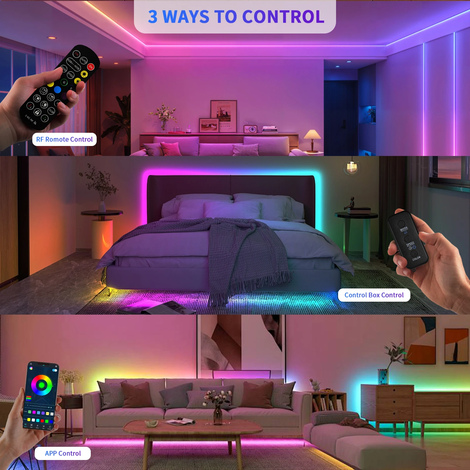 Bande lumineuse LED COB RGBIC 24V 6M/12M RGB, pour chambre à coucher, avec télécommande RF, application Bluetooth intelligente, synchronisation musicale