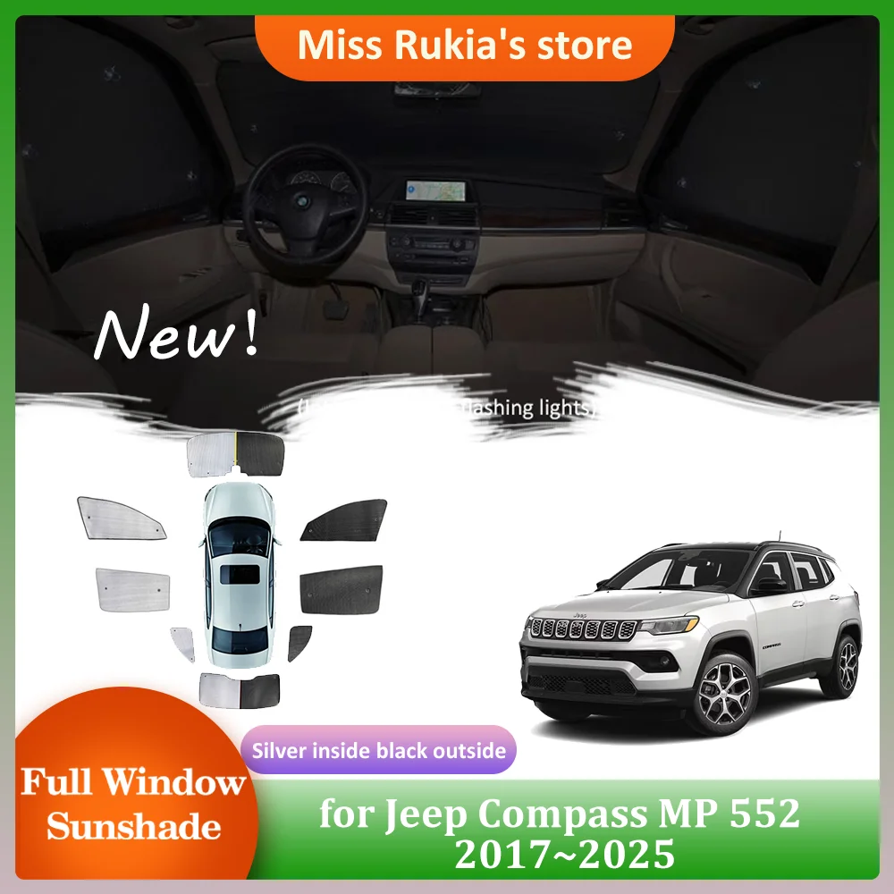 

Автомобильные солнцезащитные козырьки для Jeep Compass MP 552 2017 ~ 2025 2018, люк на крыше, солнцезащитный козырек, боковая занавеска на лобовое стекло, аксессуары