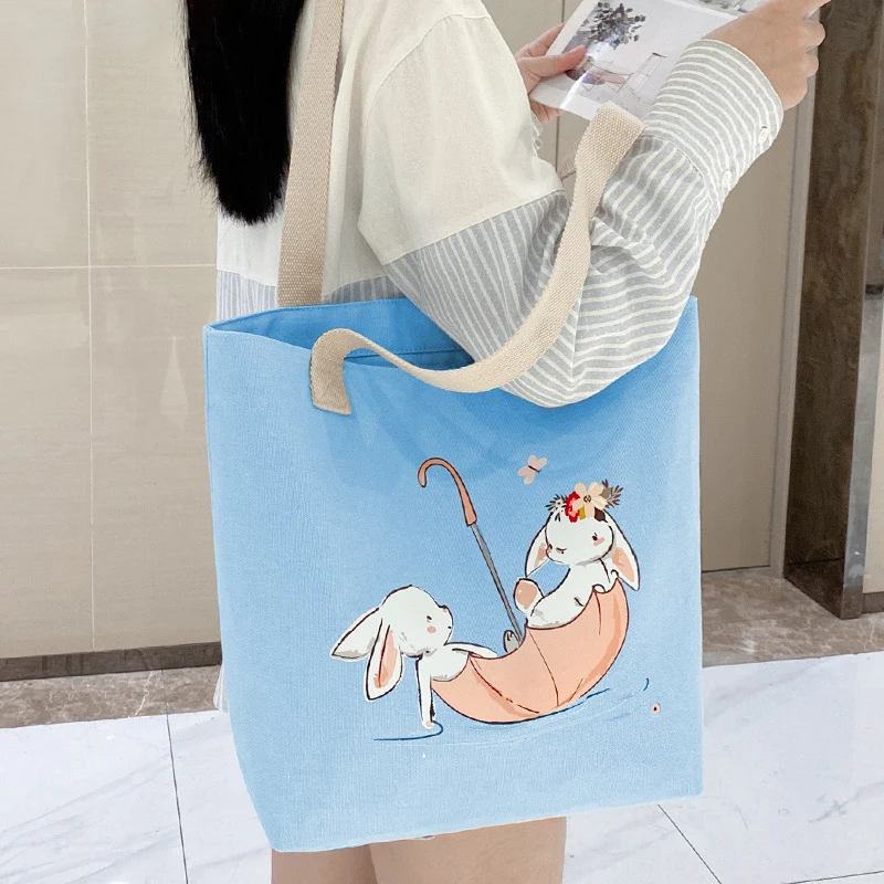 2024 Nowa damska torebka na ramię Cute Rabbit Canvas Bag Large Capacity Carry Book Bag Student Tuition Tote Shoulder Bag Gift