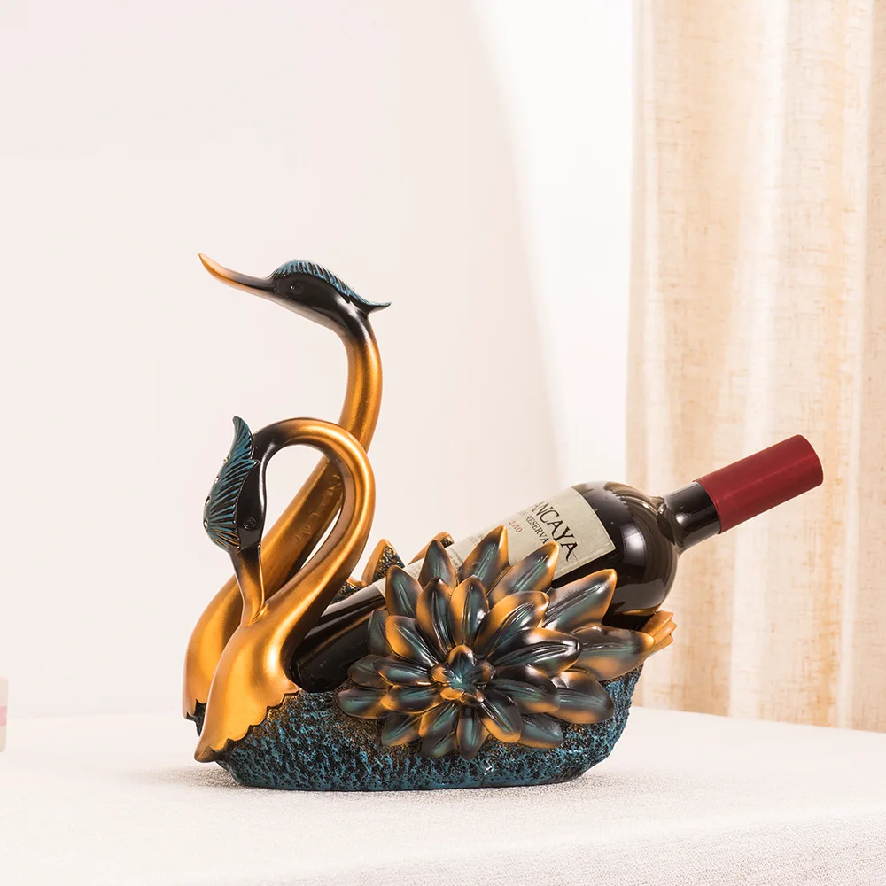 European style light luxury swan ornament, modern home wine cabinet, resin craft gift, housewarming wine rack decoration gift