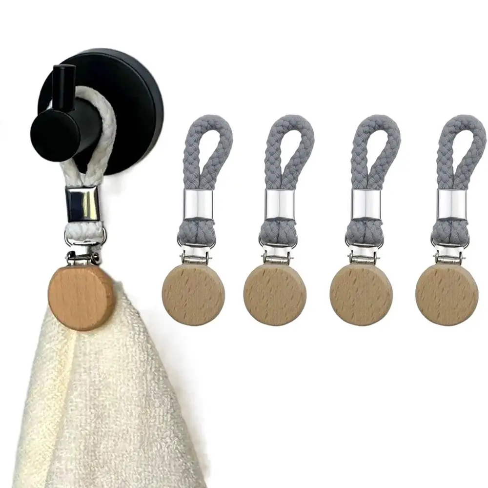 

4Pcs Braided Towel Hanging Clips Wear-resistant Cotton Loop Small Woven Rope Clamps Space Saving Portable Hand Towel Hanger