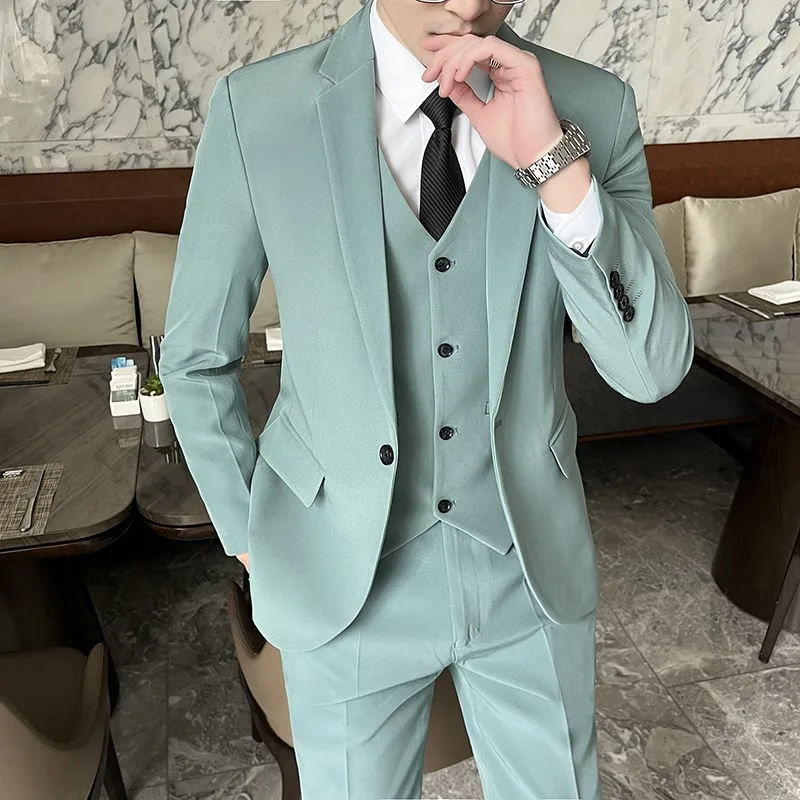 Light Blue Men's Suits Slim Fit with Notched Lapel 3 Piece Wedding Tuxedo for Groomsmen Male Fashion Costume （jacket + pants）