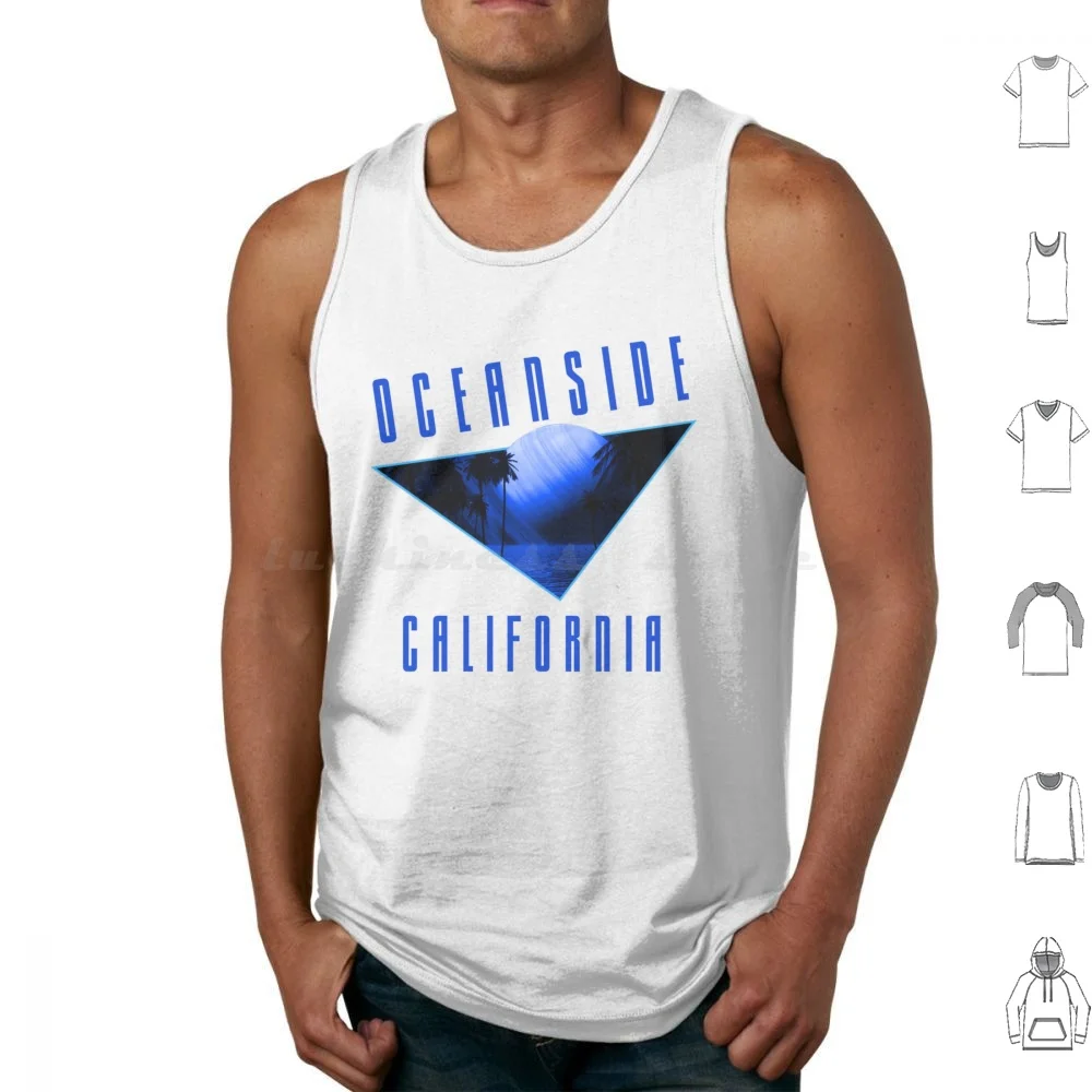 Retro Eighties Oceanside California-Electric Blue Text Beach / Surf Tank Tops Vest Sleeveless Eighties Oceanside