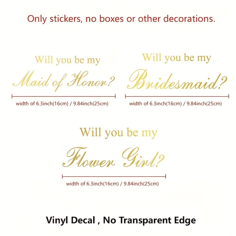 Wedding Accessory Sticker Bridesmaid Gift Box Decals Will You Be My Bridesmaid Quote Removable Vinyl Sticker Wedding Box Decor