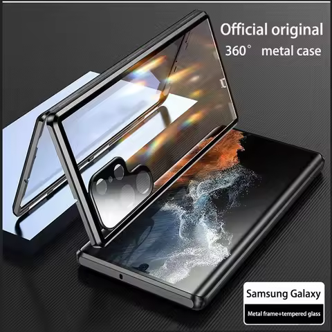 For Samsung Galaxy S25 S24 S23 S22 S21 Ultra Case 360° Full Surround Metal Magnetic With Screen Glass Camera Protection Cover