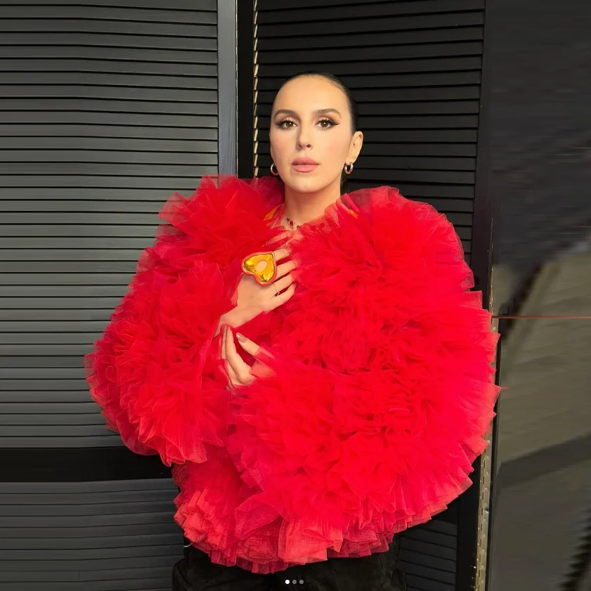 

Fashion Female Top Layered Jacket Tiered Sleeves Ruffle Tulle Blouse Women Jacket Lush Tulle