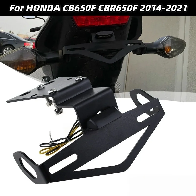 Motorcycle rear license plate holder with LED light license plate holder short tail bracket For HONDA CB650F CBR650F 2014-2021