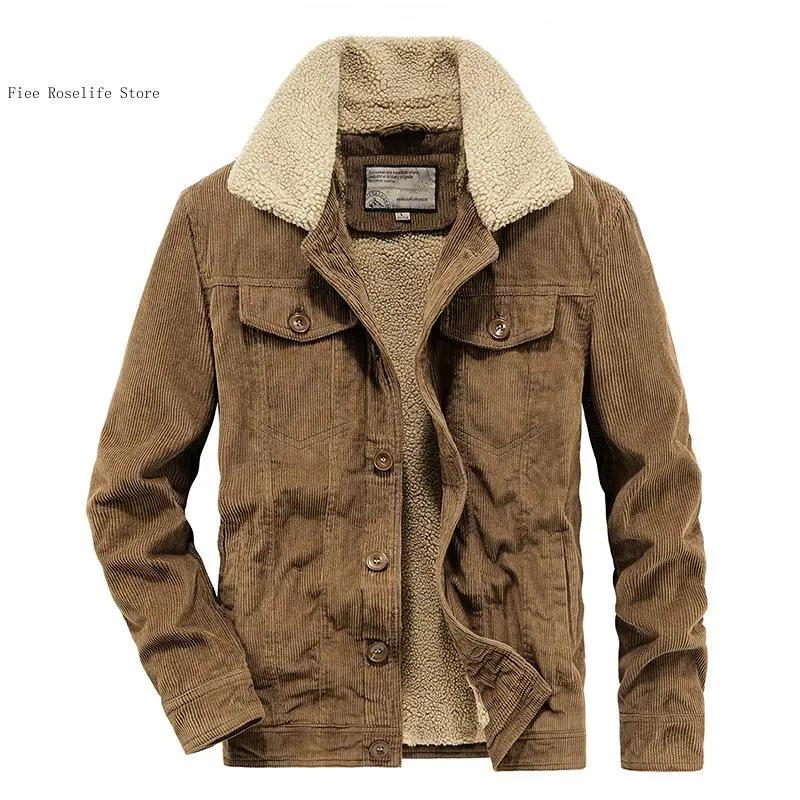 Autumn and Winter Commuting Simple Corduroy Lapel Short Style with Thick Velvet Pure Cotton Jacket Coat for Men