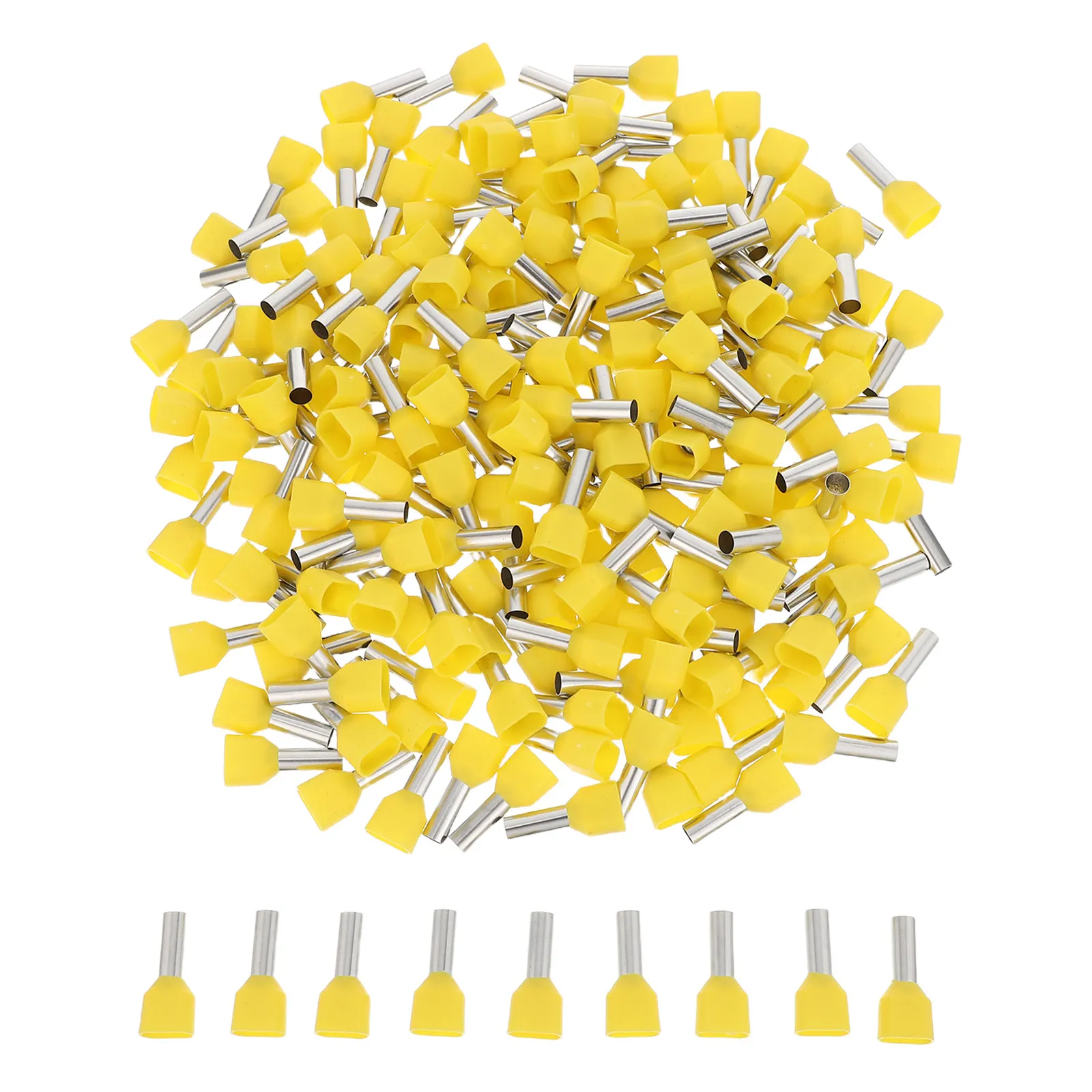 200pcs Insulated Round Tube Terminal Connectors Dual Pin Cold Compressed Ferrules for Automotive & Industrial Wiring