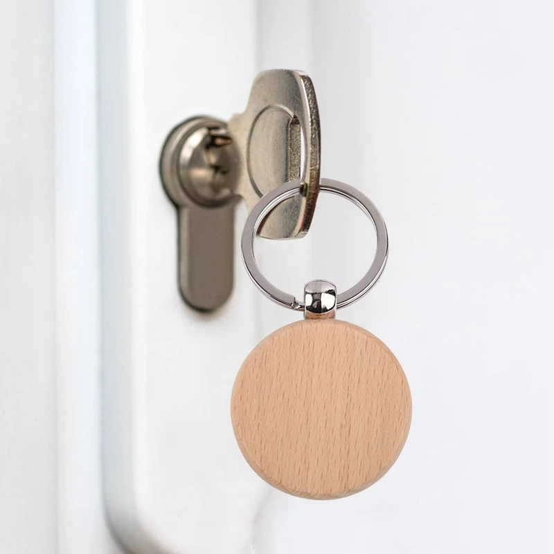 100Pcs DIY Blank Wooden Key Chain Rectangle Heart Round Ellipse Carving Key Ring Wood Key Chain Ring