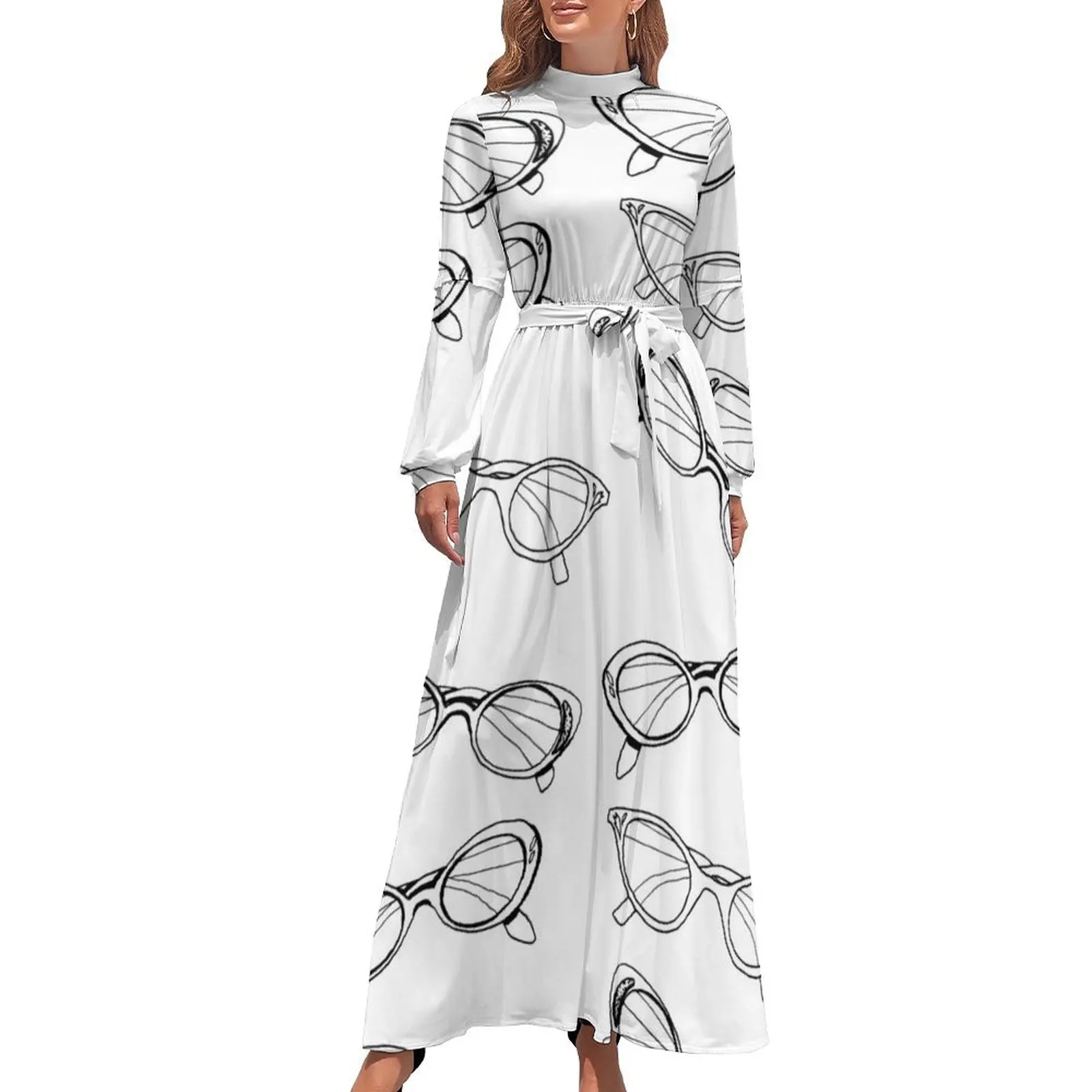 

cat eye vintage glasses hand drawn Long Dress purple dress women evening dress