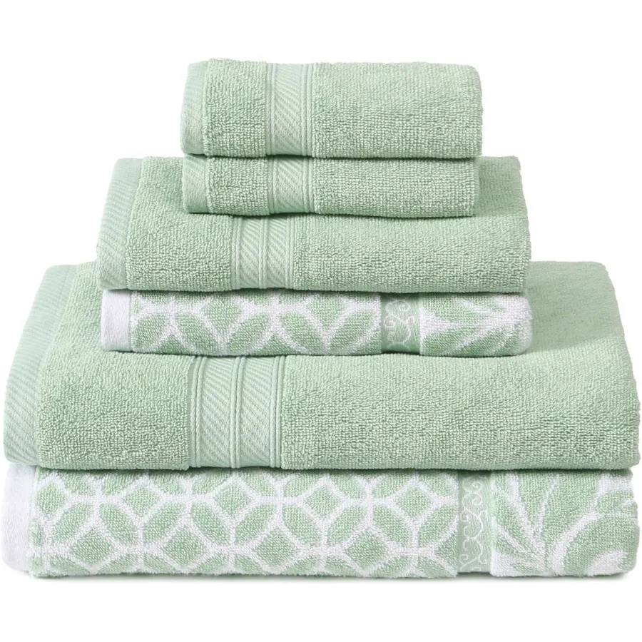 

Trefoil Filigree 6Piece 100 Cotton Towel Set Reversible Yarn Dyed Jacquard Ideal for Bathroom and Spa Use Includes 2 Bath Towel