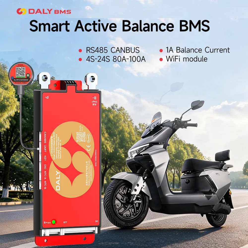 DALY BMS Smart WIFI BMS 4S 12V 8S 24V 16S 48V 80A 100A 1A Active Balancer Built In Bluetooth RS485 CANBUS for Lifepo4 Li-ion LTO