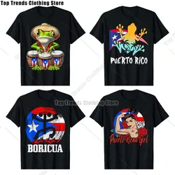 Puerto Rico Coqui Frog Taino Boricua Harajuku T-Shirt Fashion Short Sleeve Top Flag Pattern T-Shirt Clothes Leisure Round Neck