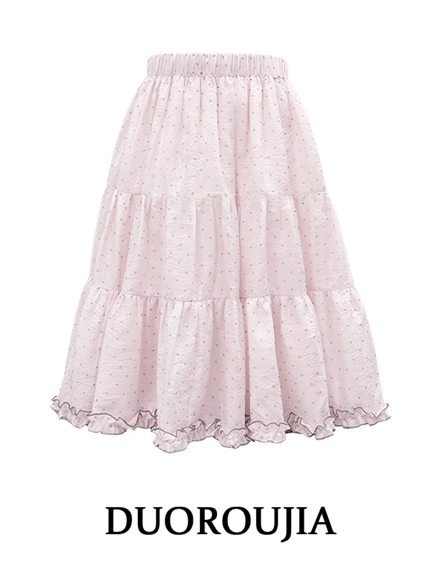 Falda corta de talla grande con lunares y volantes para mujer, estilo casual de verano, de cintura alta y corte en A, que estiliza la figura.