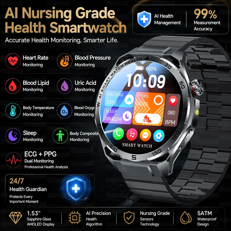 New Health Care ECG Smart Watch Accurate Blood Pressure Heart Rate Monitor Bluetooth Call IP68 Waterproof Sports Smart Bracelet