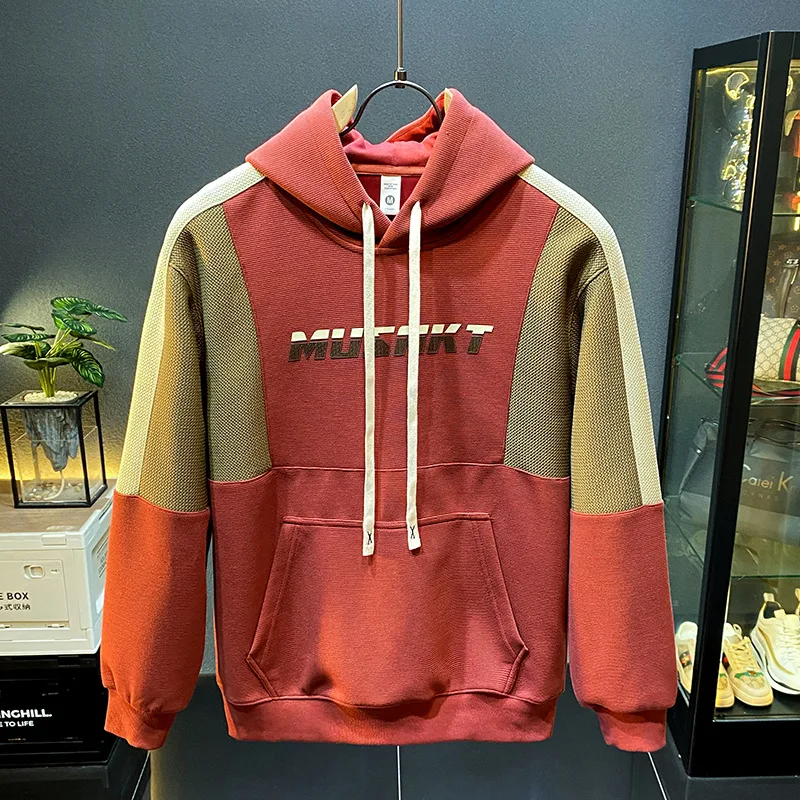 

Sports splicing contrasting hooded sweatshirt for men, 2024 autumn and winter new jacket, high-end and casual trendy brand top