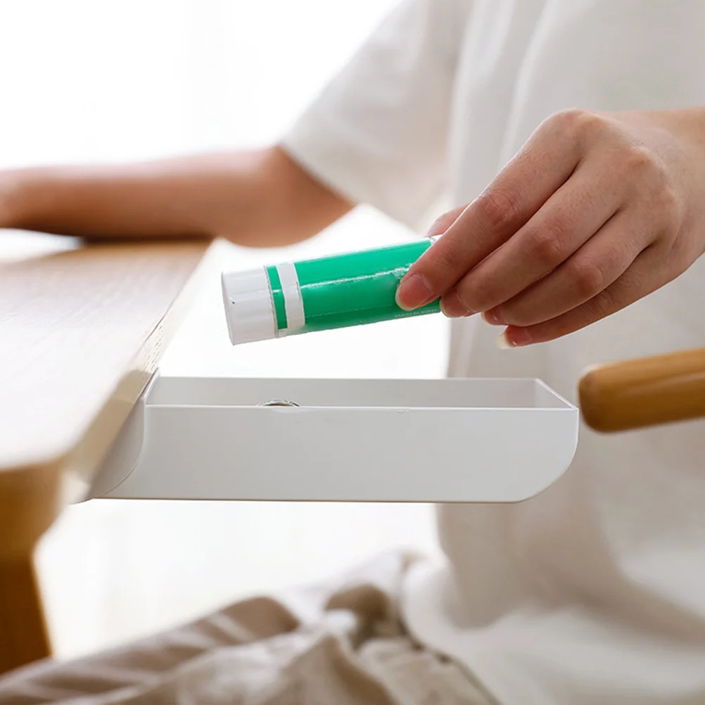 

4Pcs Under Desk Adhesive Pen Holder Storage Box Drawer Organizer Hidden Multi-Use ABS Material Hidden Storage Box