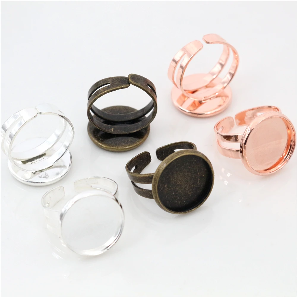 Child Ring 12mm 10pcs Silver Color /Rose Gold colour Brass Children Adjustable Ring Settings Blank/Base,Fit 12mm Glass Cabochons