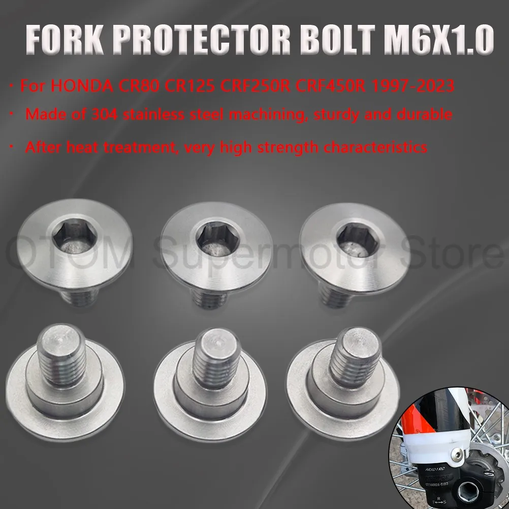 Motocicleta para honda 1997-2023 protetor de garfo parafuso m6 aço inoxidável guarda frontal capa parafuso cr80 cr125 crf250r crf250x crf450r