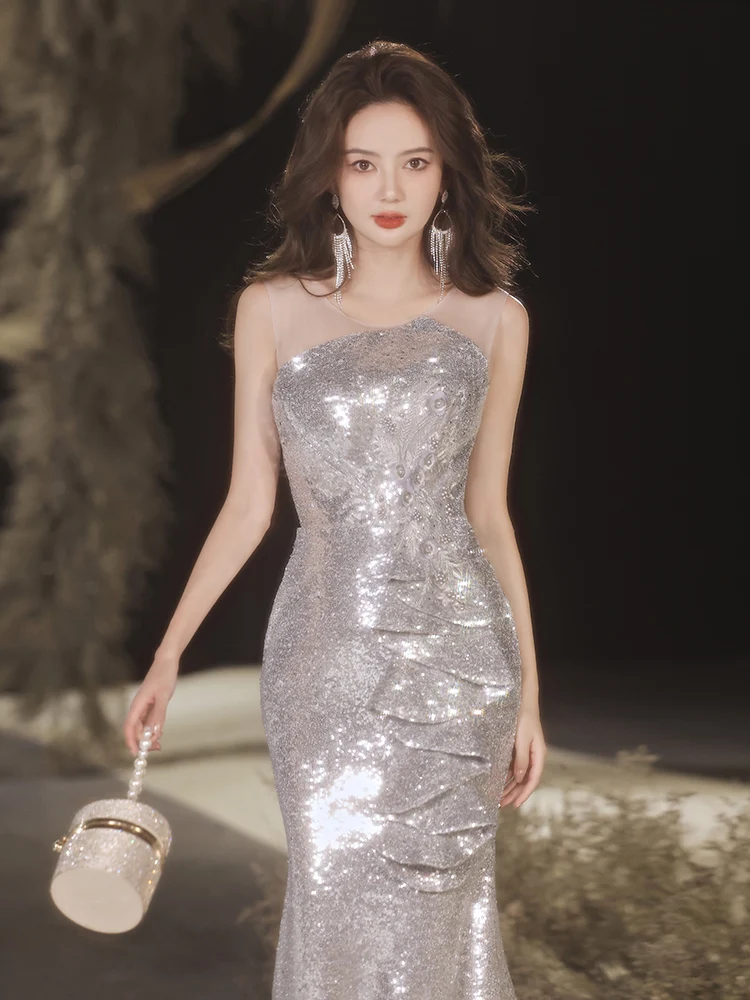 

Изысканное вечернее платье с пайетками 2025 года, приталенное, класса люкс, легкое, для торжественных мероприятий, для взрослых, для ужина, с богатой отделкой, фасон «рыбий хвост»