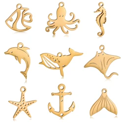 5pcs/Lot Stainless Steel Marine Life Whale＆Dolphin＆Octopus＆Fish tail＆Manta Ray Fish Pendant DIY Jewelry Accessories Wholesale