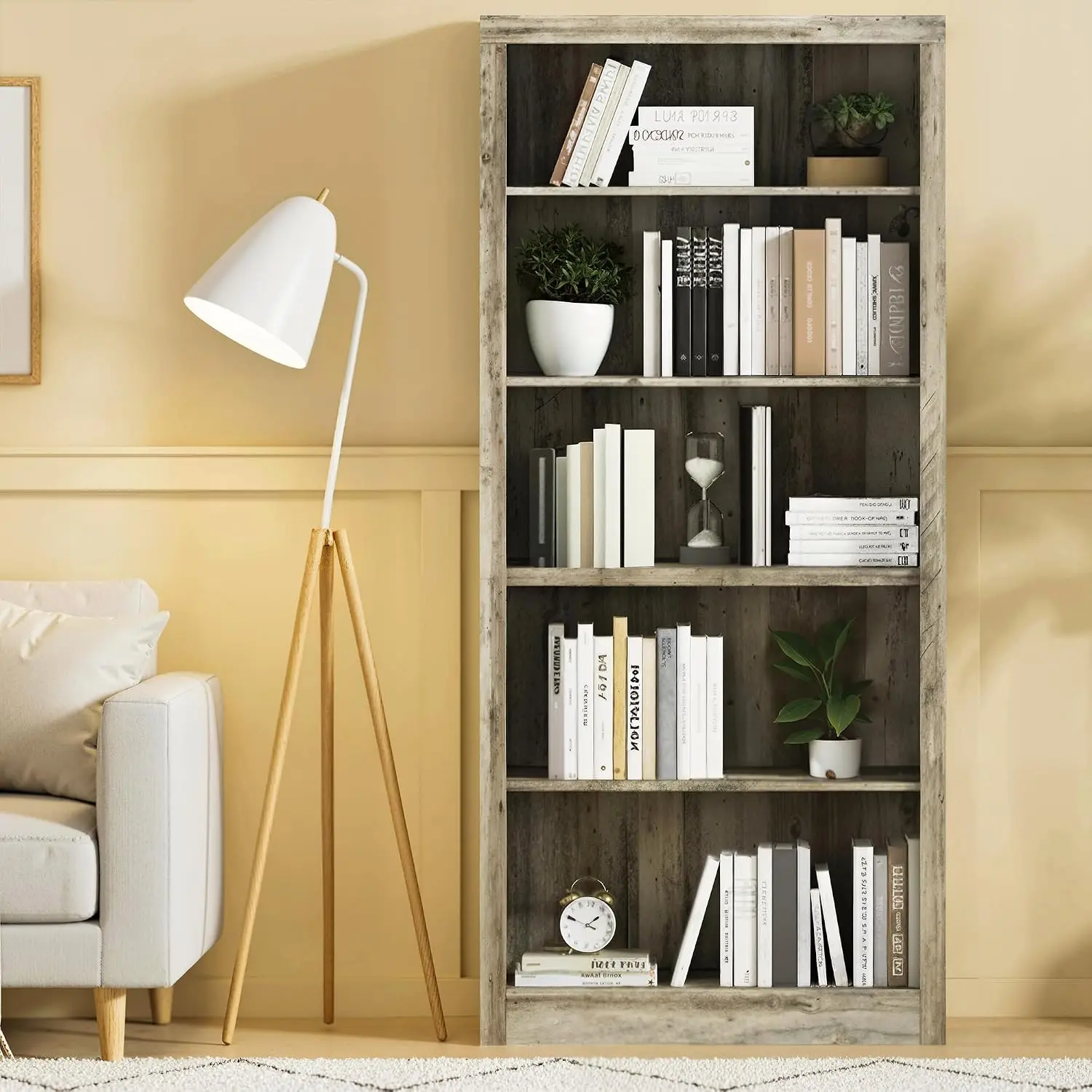 5 Tier Tall Bookcase 71 Inch Adjustable Shelves Heavy Duty Storage Display Cabinet Office Living Room, Customized