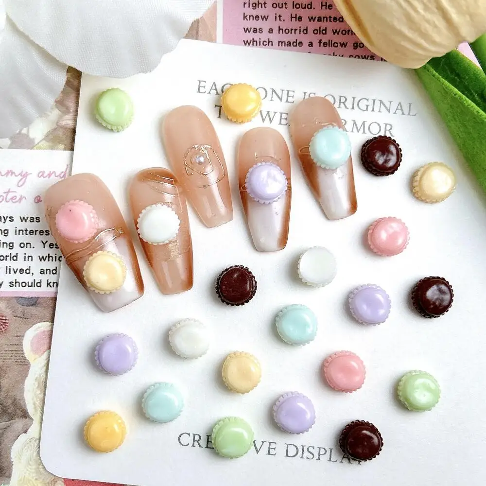 50Pcs Creative Solid Color Macaron Biscuits Resin Nail Art Decorations 3D Luminous Small Round Cookies Nail Charms DIY Manicure