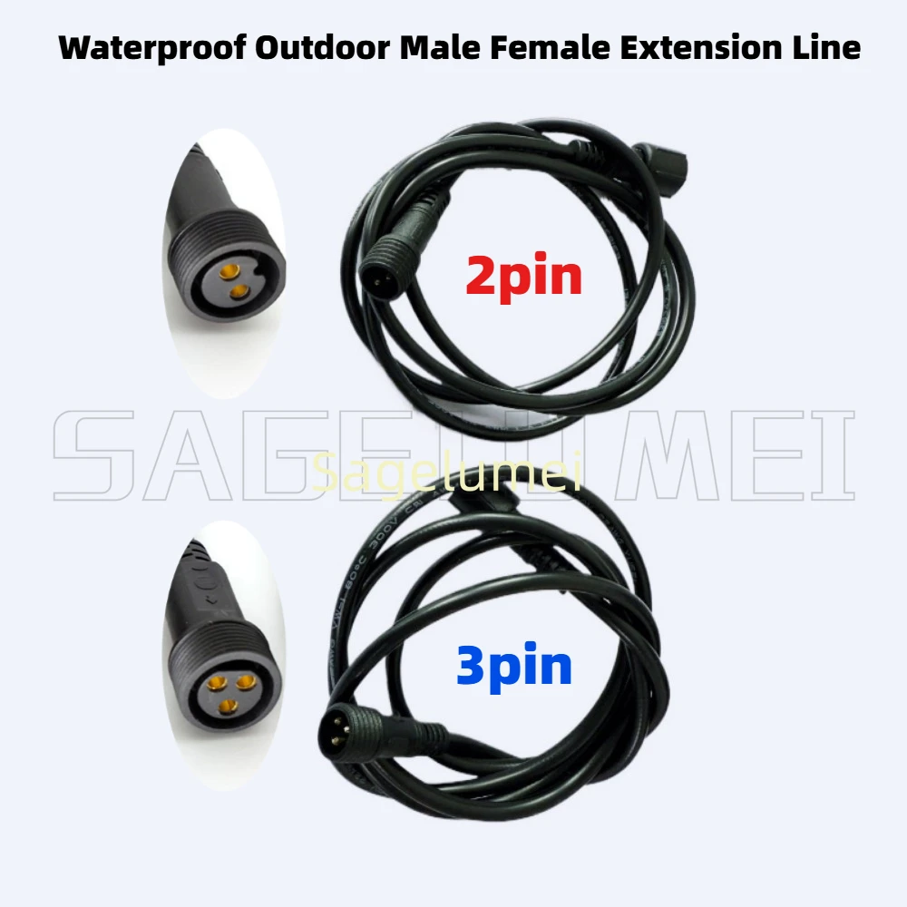 Waterproof male and female plug Connector 0.3Square Elongated Extension Line 2/3Core 22AWG 2pin 3pin Wire Connector with Wire 1M