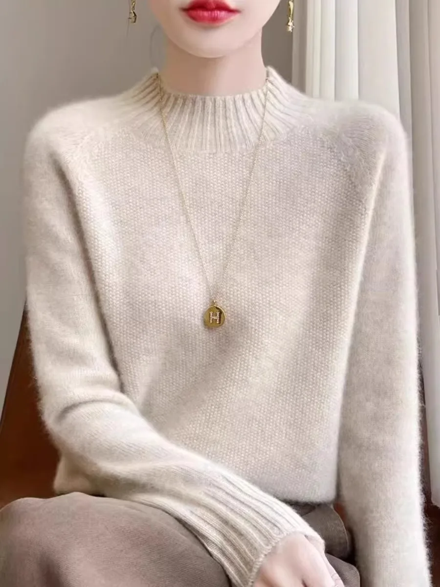 

Autumn Winter Thiened Camere Sweater Women's Loose f High Collar Knitted Top Simple Commute Sle Regular Fit Long Sve