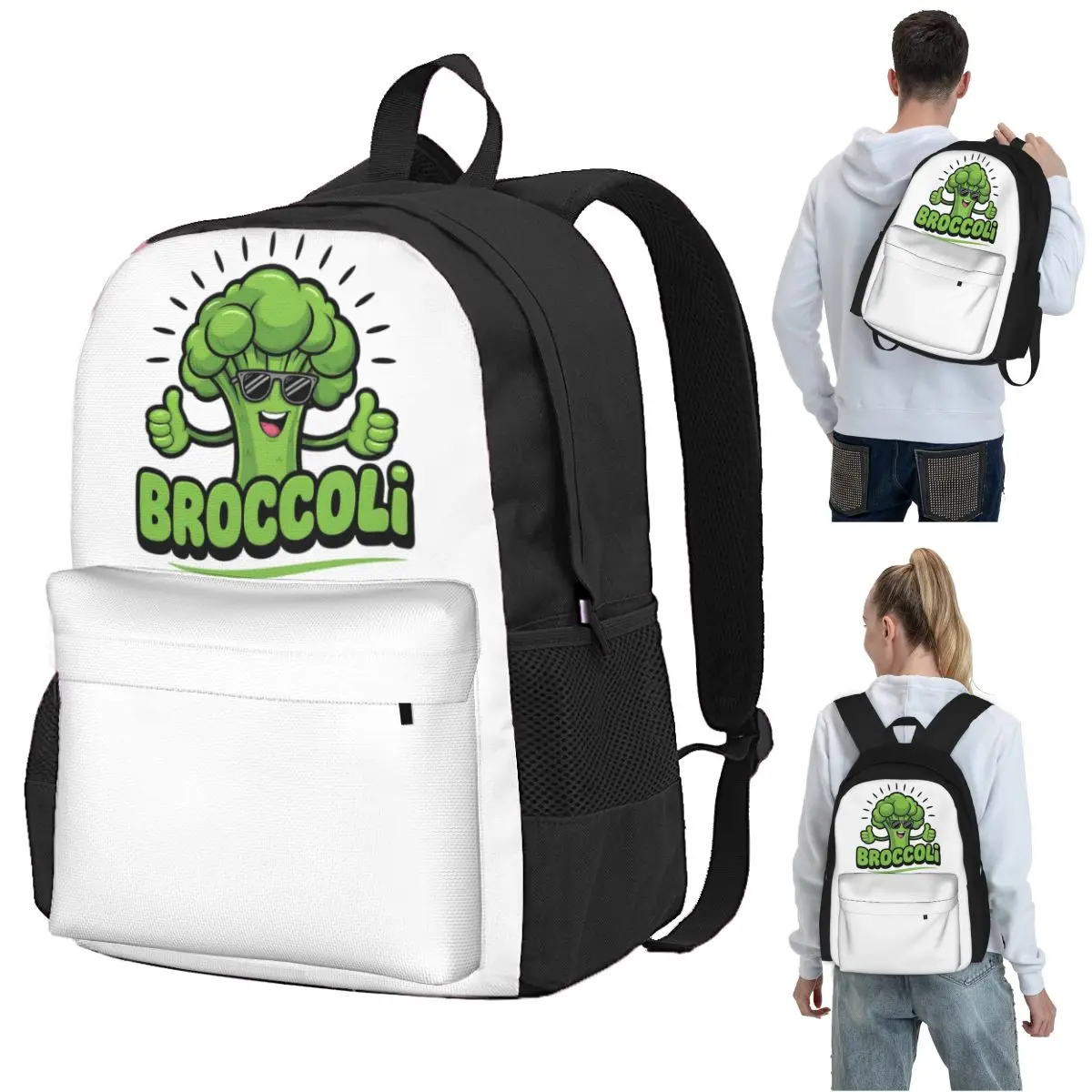 Broccoli With Sunglasses Backpack Student BookBag Children School Bag Laptop Shoulder Bags for Men Women