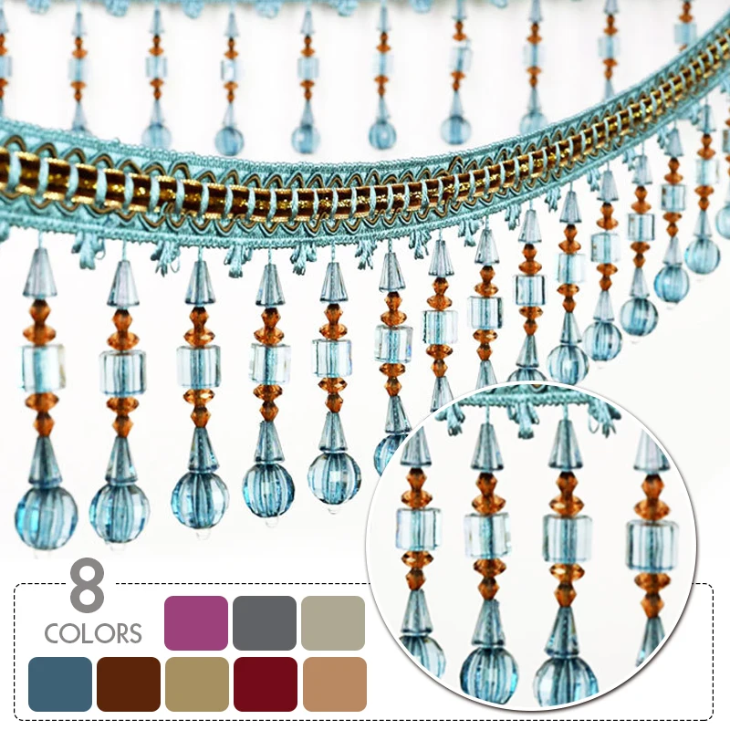 

1 Meter Elegant Crystal Beads Curtain Fringe Lace Trim Tassel Ribbon For Sewing Upholstery Curtain Accessory Decor Craft