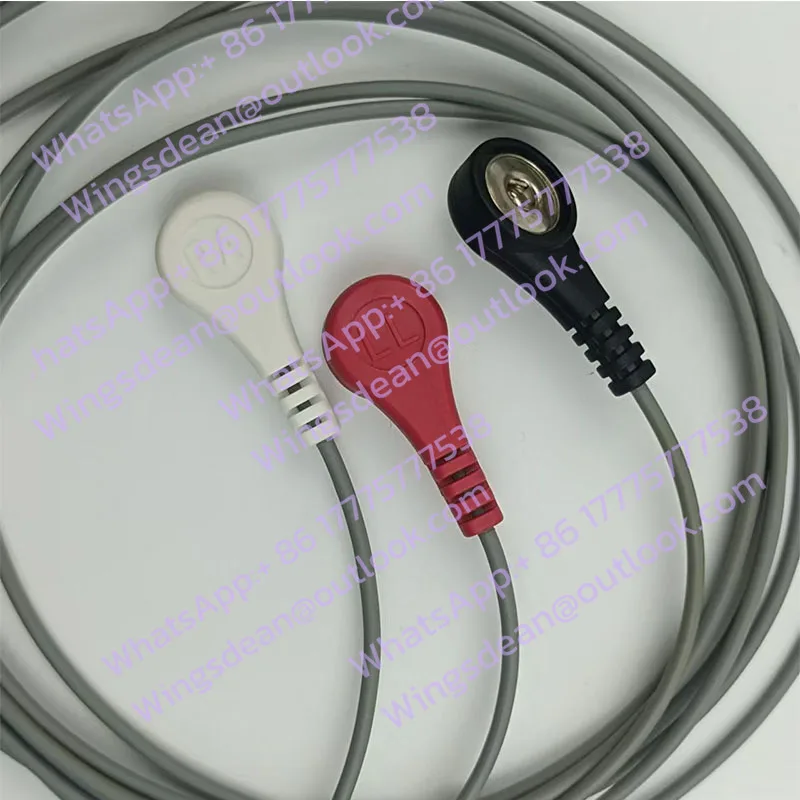 Small Round Head 6-pin 4000X Three-lead Cable, Standard Button Telemetry Dynamic ECG Lead Cable