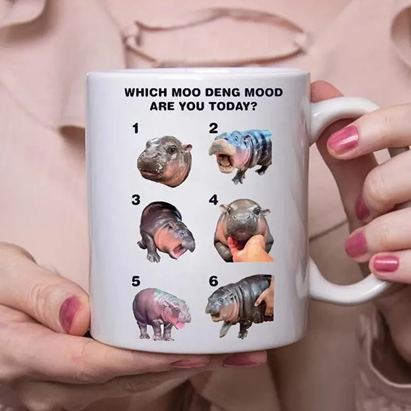 325ml hipopótamo moo deng caneca bonito hipopótamo copo de café da manhã dos desenhos animados caneca cerâmica engraçado copos de água café da manhã leite xícara de chá