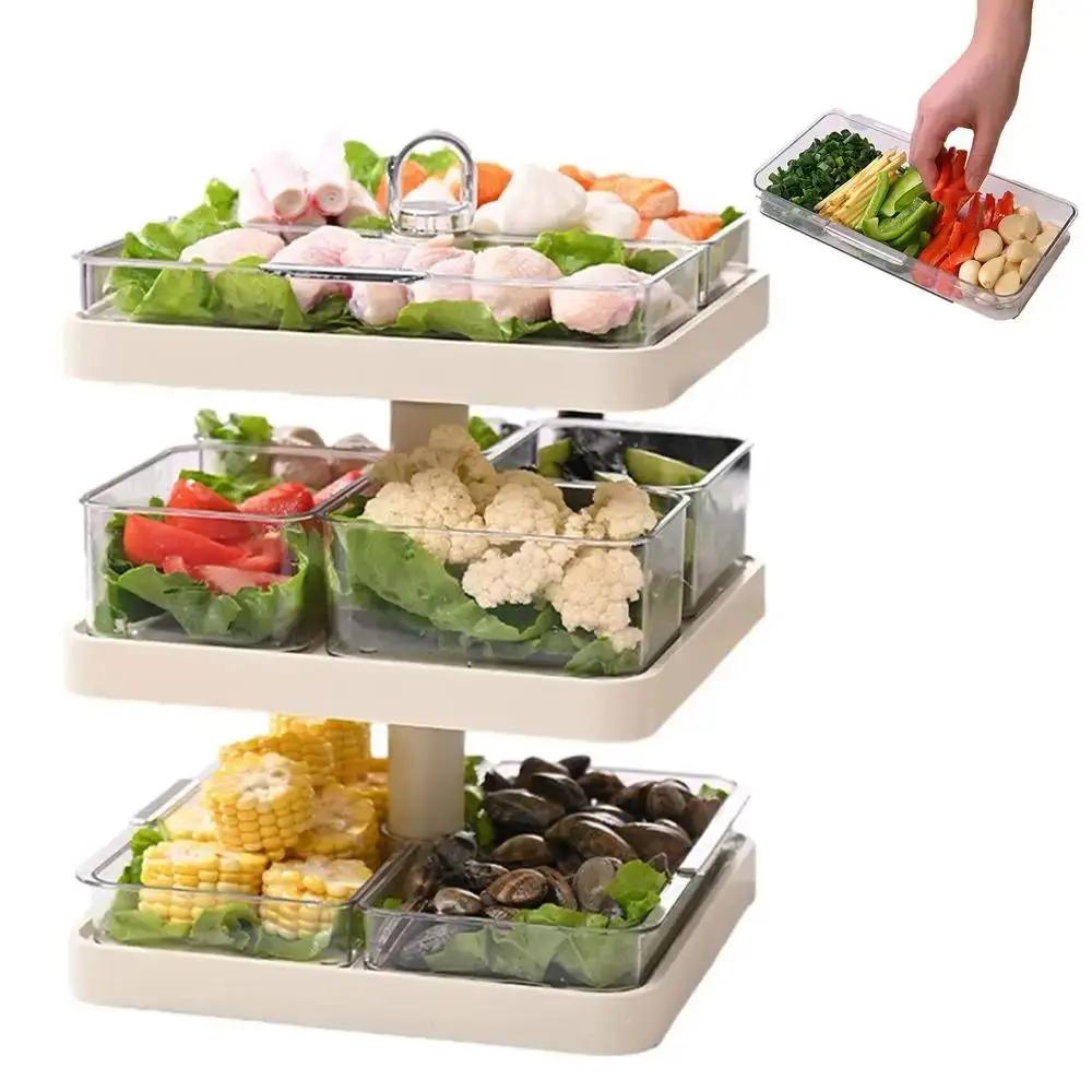 Multilayer Food Serving Tray 8 Removable Compartments 360 Rotatable Tiered Tray Stand 3 Tiers Space Saving